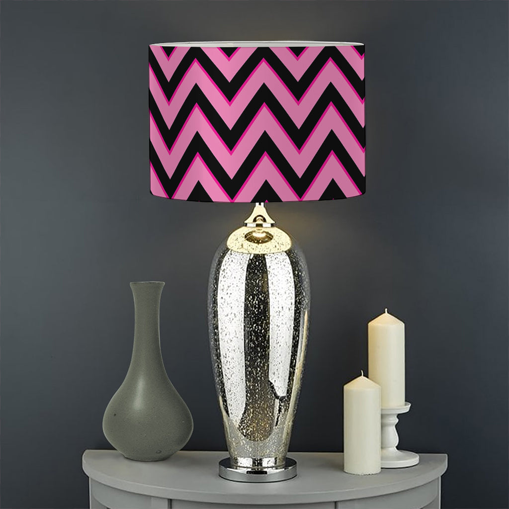 Black And Pink Chevron Pattern Print Drum Lamp Shade