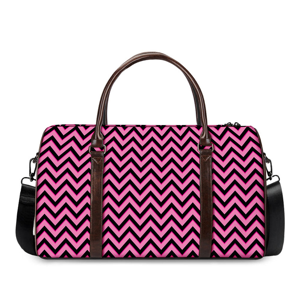 Black And Pink Chevron Pattern Print Duffle Bag
