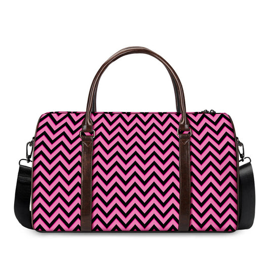 Black And Pink Chevron Pattern Print Duffle Bag