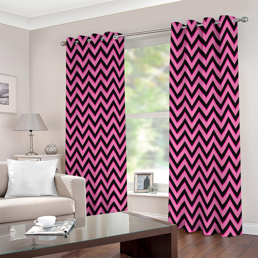 Black And Pink Chevron Pattern Print Extra Wide Grommet Curtains