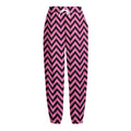 Black And Pink Chevron Pattern Print Fleece Lined Knit Pants