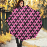 Black And Pink Chevron Pattern Print Foldable Umbrella