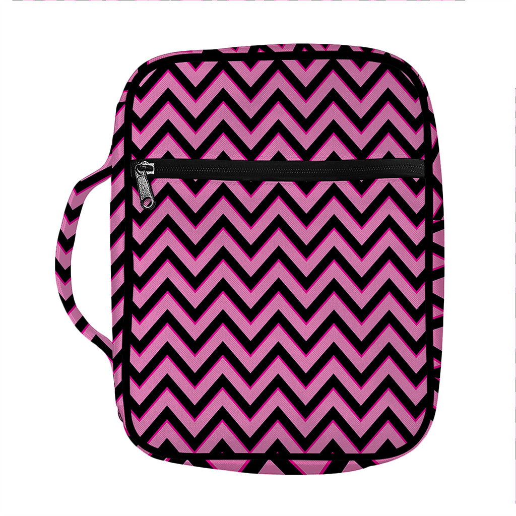 Black And Pink Chevron Pattern Print Front Pocket Bible Bag