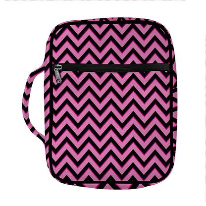 Black And Pink Chevron Pattern Print Front Pocket Bible Bag