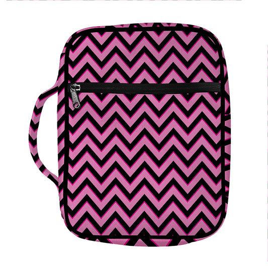 Black And Pink Chevron Pattern Print Front Pocket Bible Bag