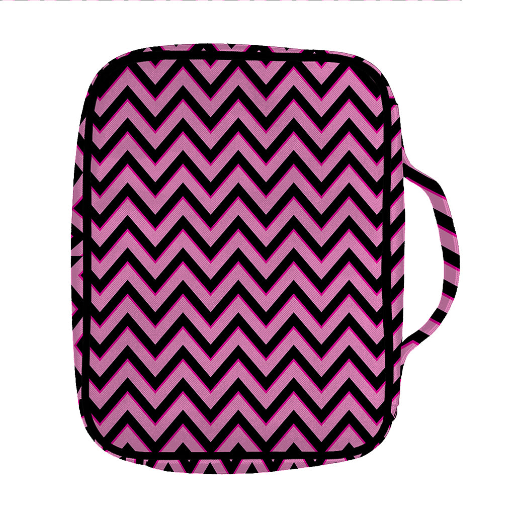 Black And Pink Chevron Pattern Print Front Pocket Bible Bag