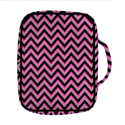 Black And Pink Chevron Pattern Print Front Pocket Bible Bag