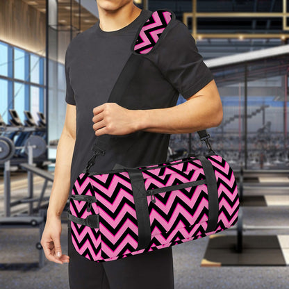 Black And Pink Chevron Pattern Print Gym Bag