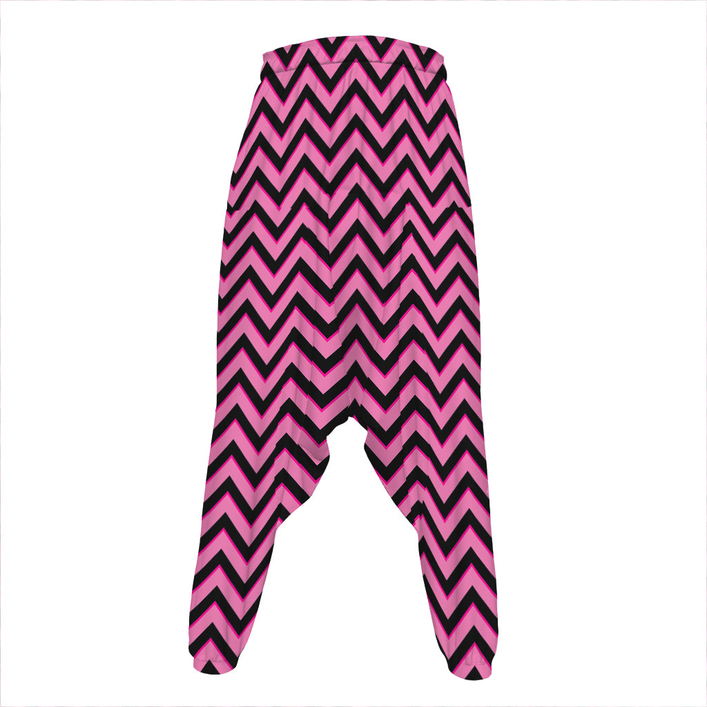 Black And Pink Chevron Pattern Print Hammer Pants