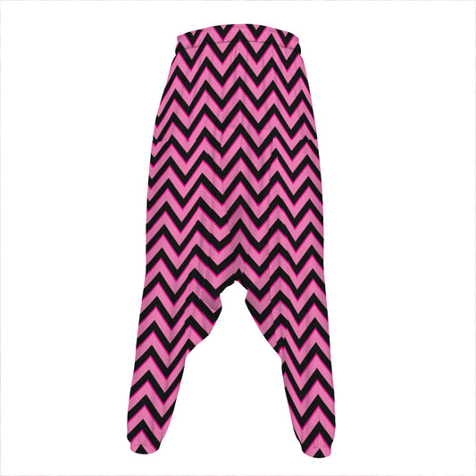 Black And Pink Chevron Pattern Print Hammer Pants