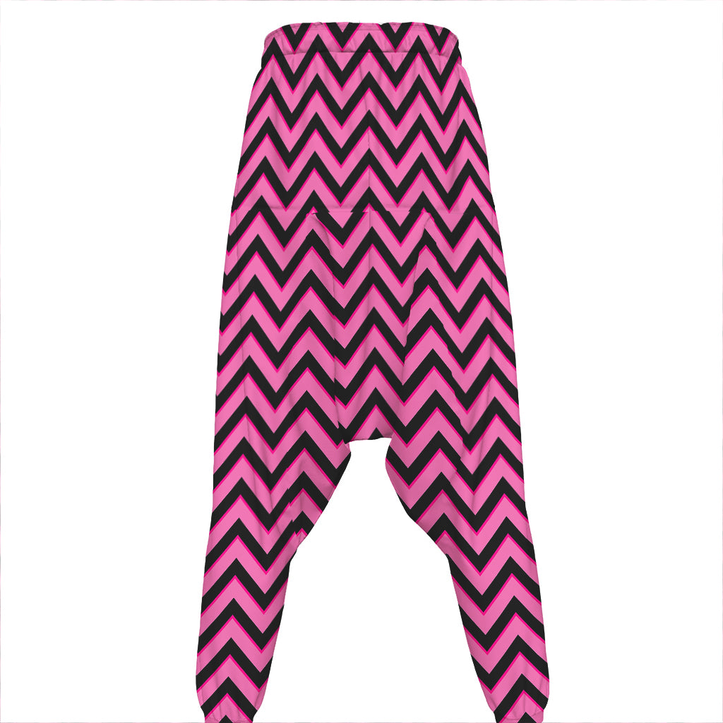 Black And Pink Chevron Pattern Print Hammer Pants