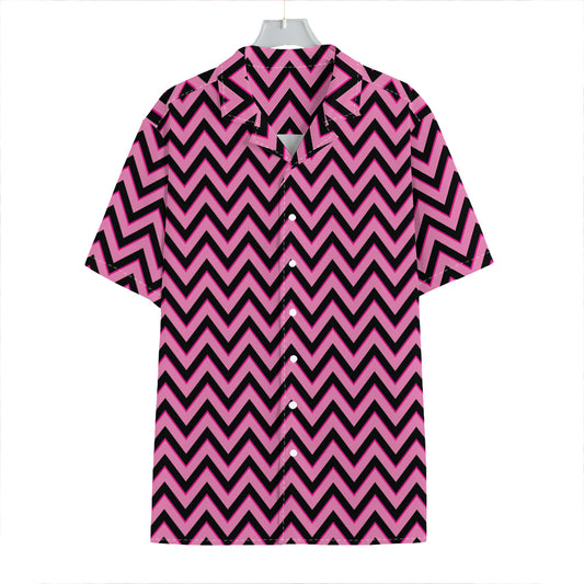 Black And Pink Chevron Pattern Print Hawaiian Shirt