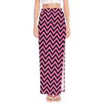 Black And Pink Chevron Pattern Print High Slit Maxi Skirt