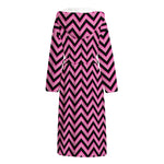 Black And Pink Chevron Pattern Print Hooded Bathrobe