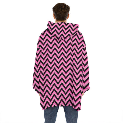 Black And Pink Chevron Pattern Print Hoodie Blanket
