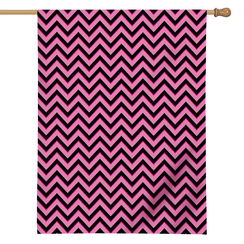 Black And Pink Chevron Pattern Print House Flag