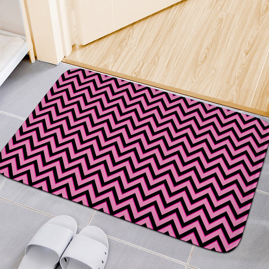 Black And Pink Chevron Pattern Print Indoor Door Mat
