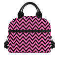 Black And Pink Chevron Pattern Print Insulated Lunch Bag