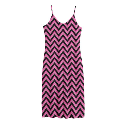 Black And Pink Chevron Pattern Print Jersey Midi Cami Dress
