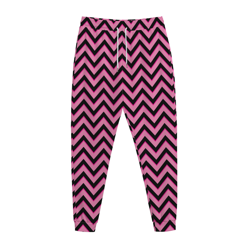 Black And Pink Chevron Pattern Print Jogger Pants