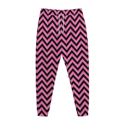 Black And Pink Chevron Pattern Print Jogger Pants
