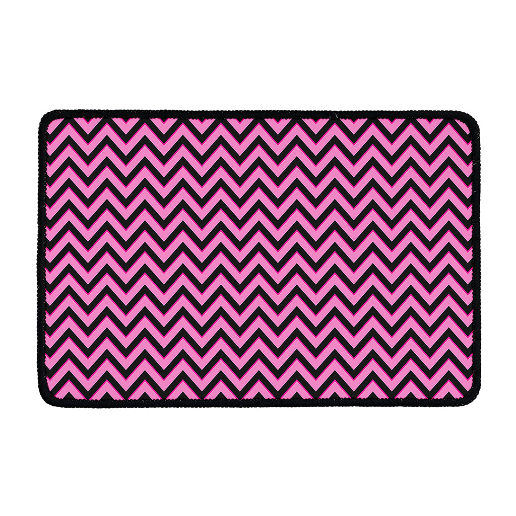 Black And Pink Chevron Pattern Print Kitchen Mat