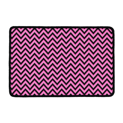 Black And Pink Chevron Pattern Print Kitchen Mat