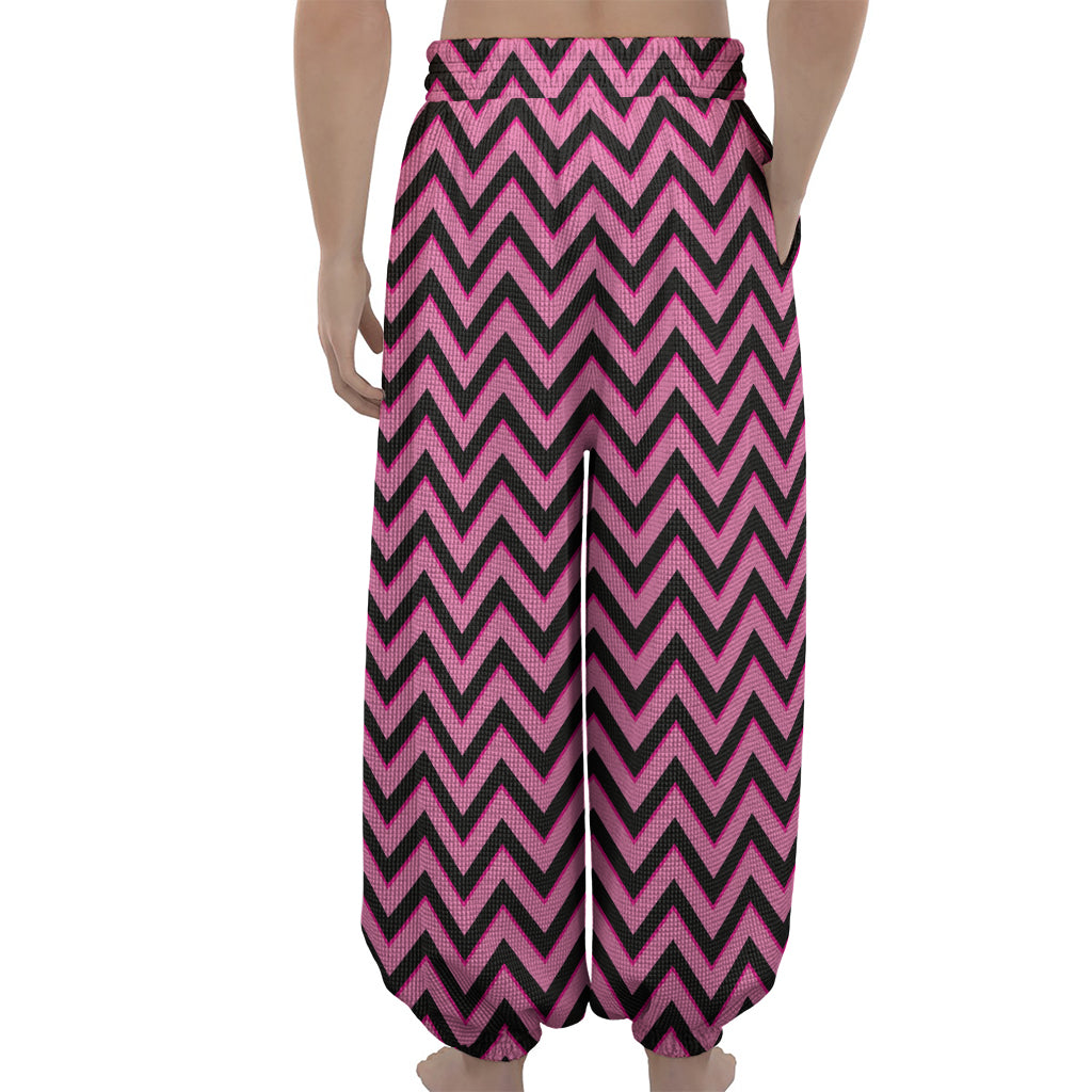 Black And Pink Chevron Pattern Print Lantern Pants
