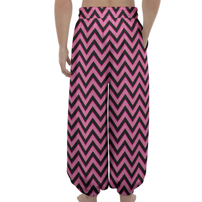 Black And Pink Chevron Pattern Print Lantern Pants