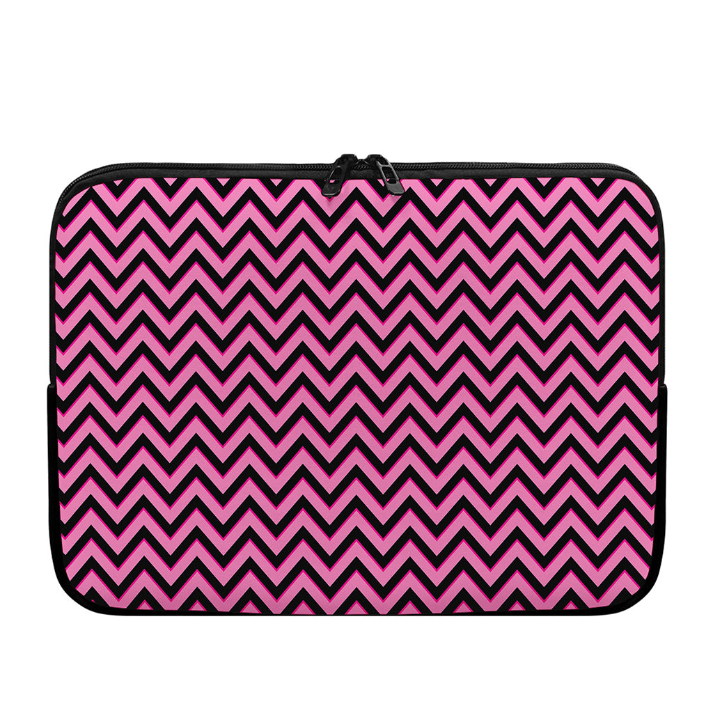 Black And Pink Chevron Pattern Print Laptop Sleeve