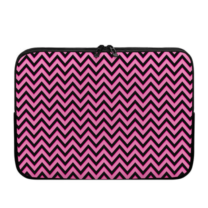 Black And Pink Chevron Pattern Print Laptop Sleeve