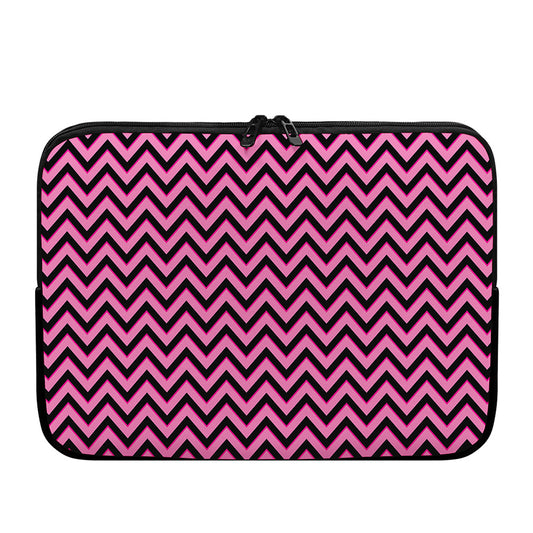 Black And Pink Chevron Pattern Print Laptop Sleeve