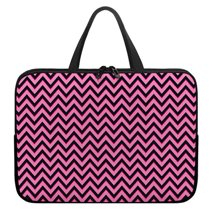 Black And Pink Chevron Pattern Print Laptop Sleeve With Handle