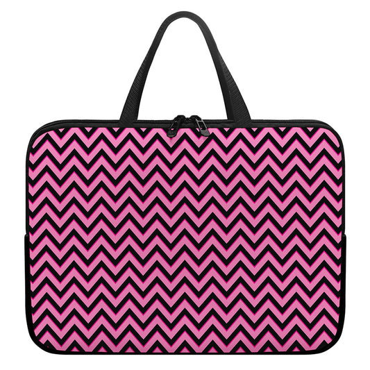 Black And Pink Chevron Pattern Print Laptop Sleeve With Handle