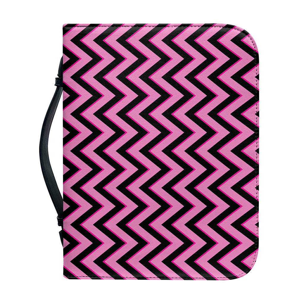 Black And Pink Chevron Pattern Print Leather Bible Cover