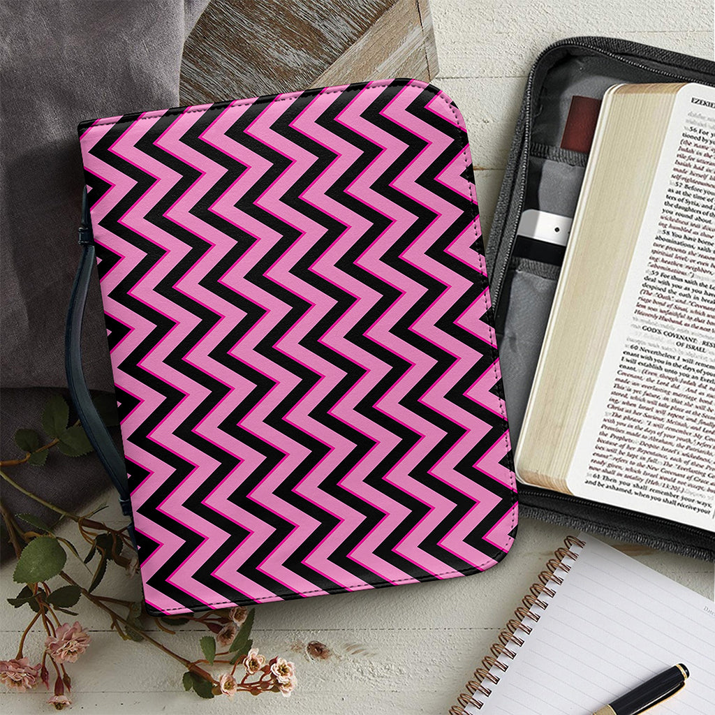 Black And Pink Chevron Pattern Print Leather Bible Cover