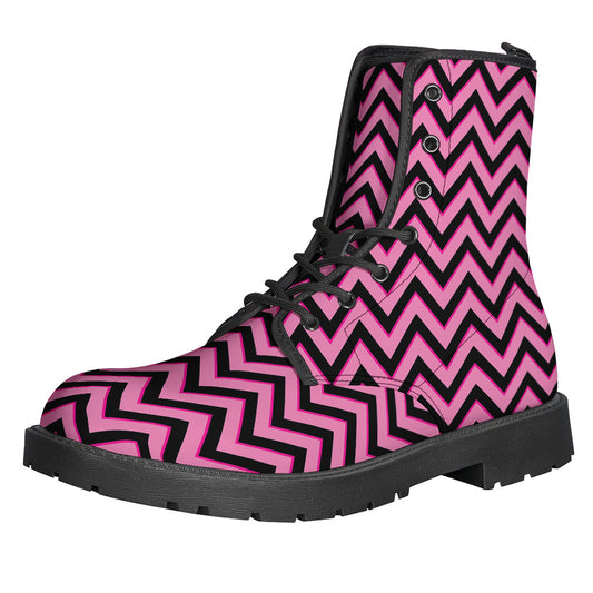 Black And Pink Chevron Pattern Print Backpack