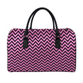 Black And Pink Chevron Pattern Print Leather Duffel Bag