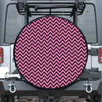 Black And Pink Chevron Pattern Print Leather Spare Tire Cover