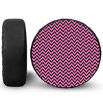 Black And Pink Chevron Pattern Print Leather Spare Tire Cover