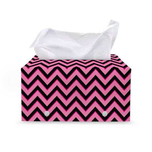 Black And Pink Chevron Pattern Print Leather Tissue Box Cover