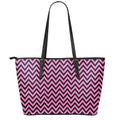 Black And Pink Chevron Pattern Print Leather Tote Bag With Zipper