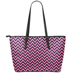 Black And Pink Chevron Pattern Print Leather Tote Bag