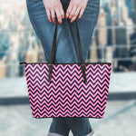 Black And Pink Chevron Pattern Print Leather Tote Bag