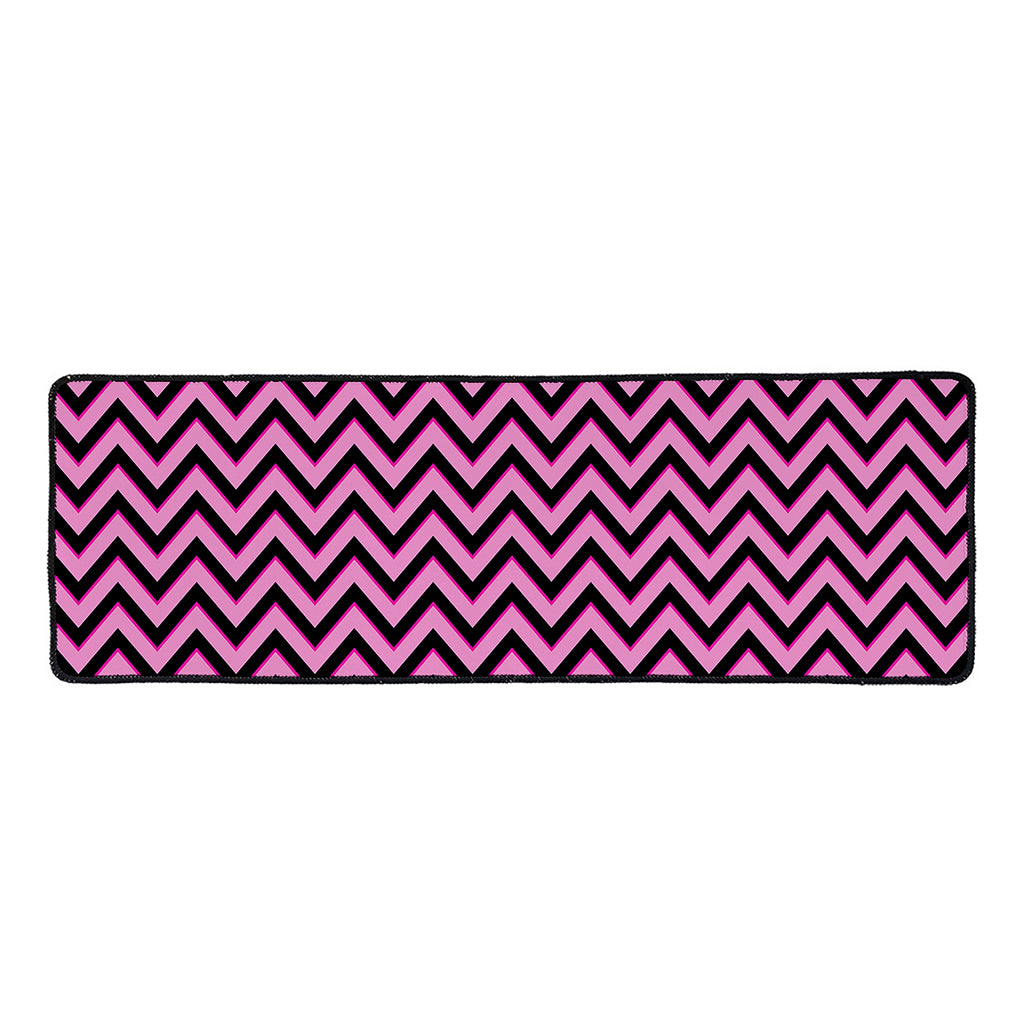 Black And Pink Chevron Pattern Print Long Kitchen Mat