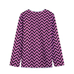 Black And Pink Chevron Pattern Print Long Sleeve Short Coat