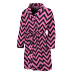 Black And Pink Chevron Pattern Print Men's Bathrobe