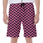 Black And Pink Chevron Pattern Print Men's Beach Shorts