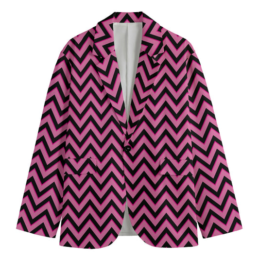 Black And Pink Chevron Pattern Print Men's Blazer