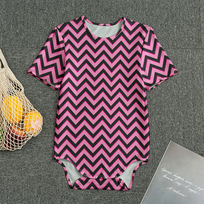 Black And Pink Chevron Pattern Print Men's Bodysuit